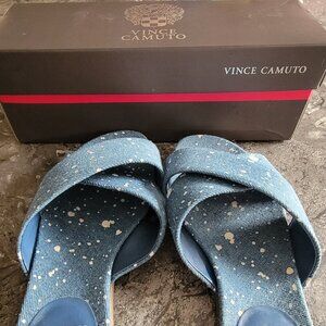 Vince Camuto Cross Band Slides Esulla Splatter Denim
